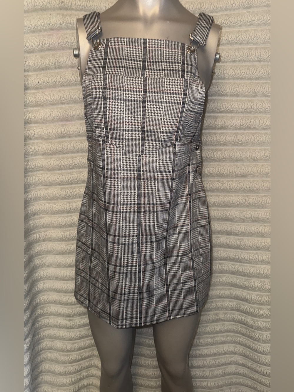 H&M Divided Plaid Pinafore Overall Dress US 6